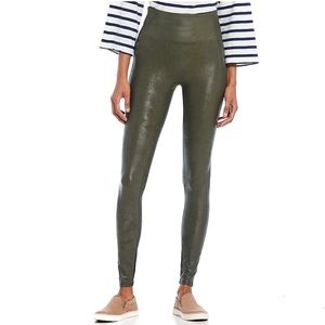 Spanx Rich Olive Faux Leather Leggings, Large
